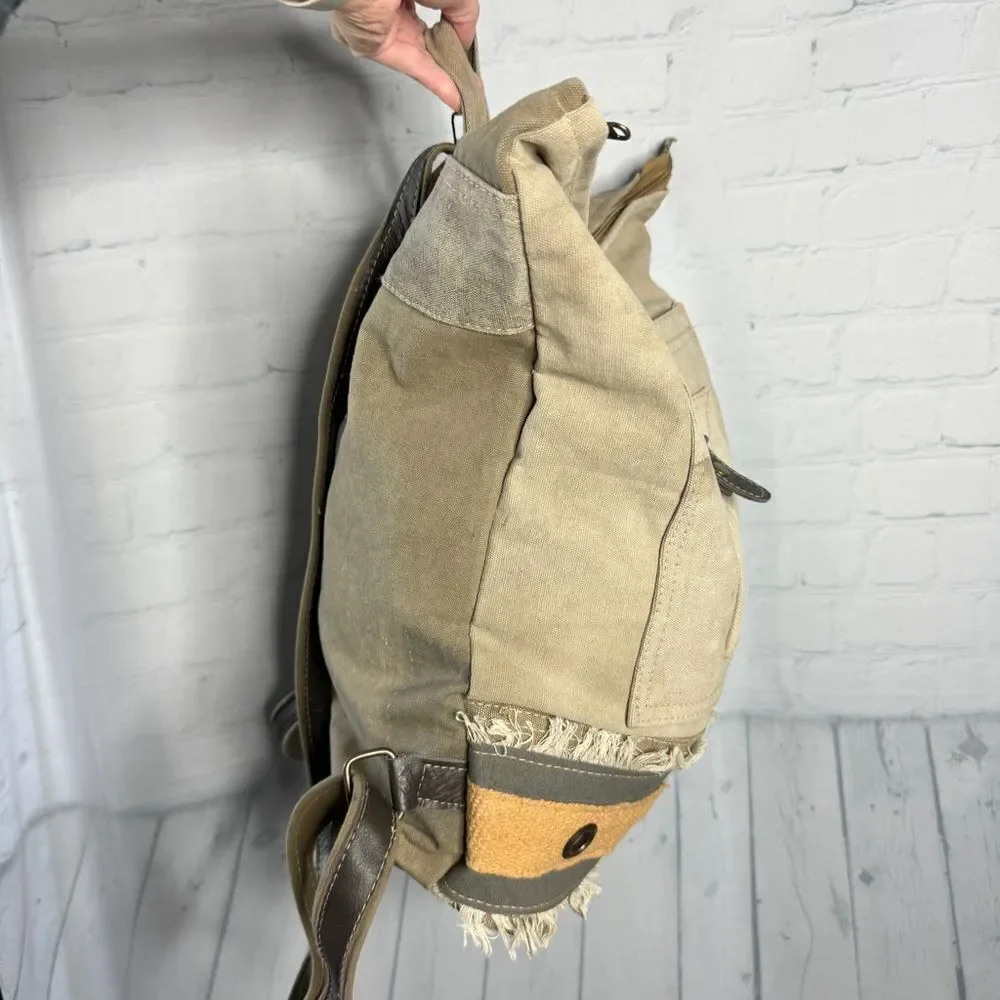 Vintage Addiction Recycled Military Canvas Leather Tote Backpack New Utility